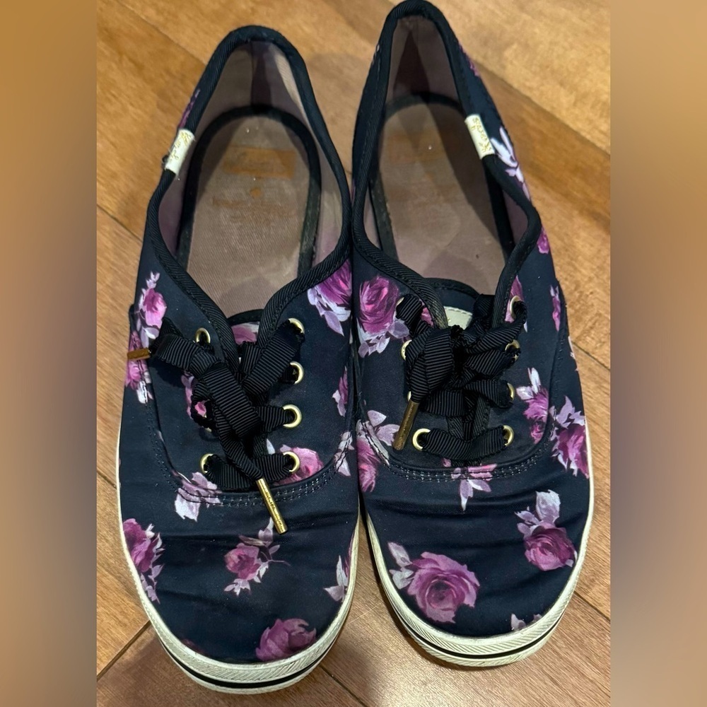 Keds x Kate Spade New York Champion Floral Sateen Purple sneakers ribbon US6.5